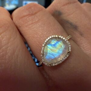 Zoe Lev Diamond Moonstone Ring 14k White Gold